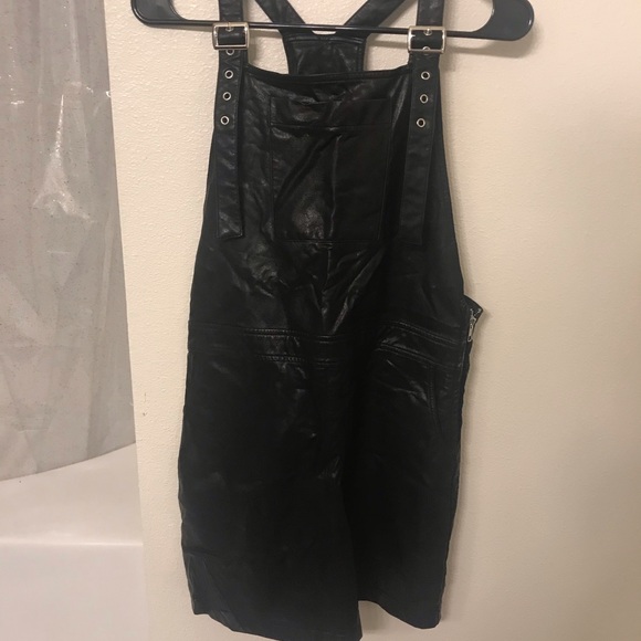 Black Leather Overall Dress - Picture 2 of 4